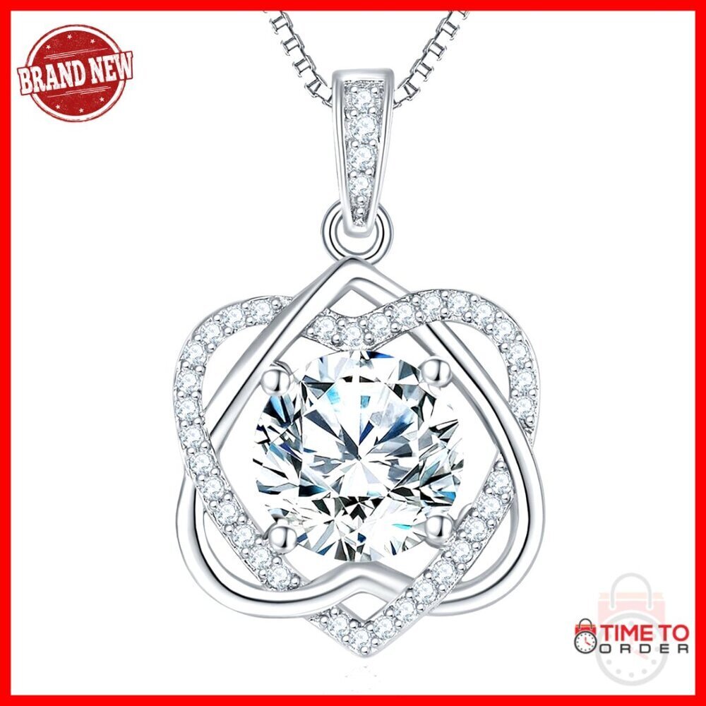 3 Carat Moissanite Heart Pendant Necklace, Sterling Silver, Anniversary Gift